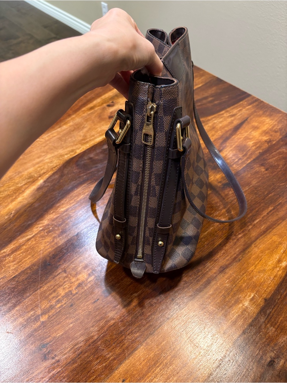 Louis Vuitton Brown Check Tote with Red Interior - Picture 15 of 15